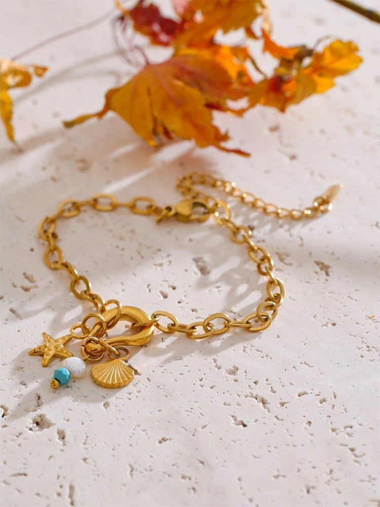 Ocean style pearl turquoise chain bracelet - product image