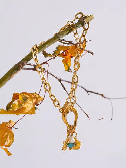 Ocean style pearl turquoise chain bracelet - product image