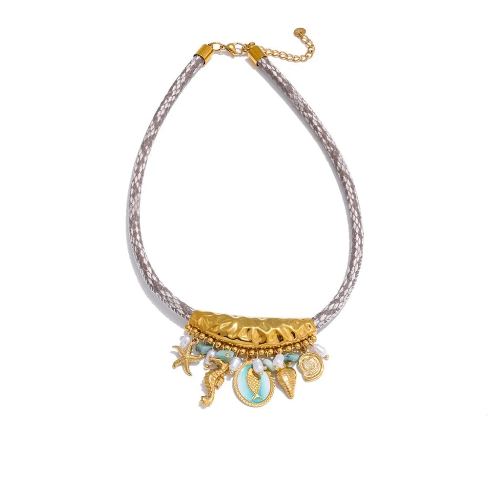 Ocean style pearls starfish shell pendant - product image