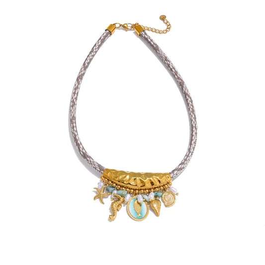 Ocean style pearls starfish shell pendant - product image