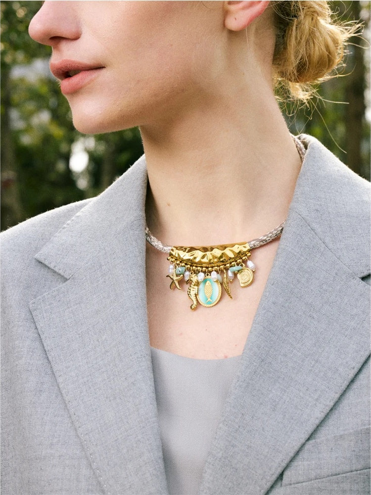 Ocean style pearls starfish shell pendant - product image