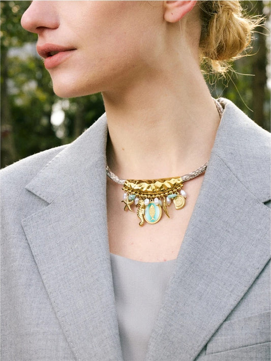 Ocean style pearls starfish shell pendant - product image
