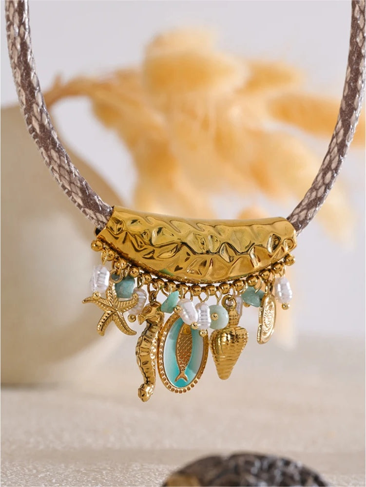 Ocean style pearls starfish shell pendant - product image