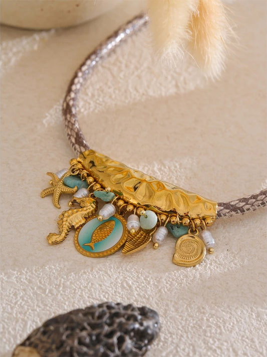 Ocean style pearls starfish shell pendant - product image