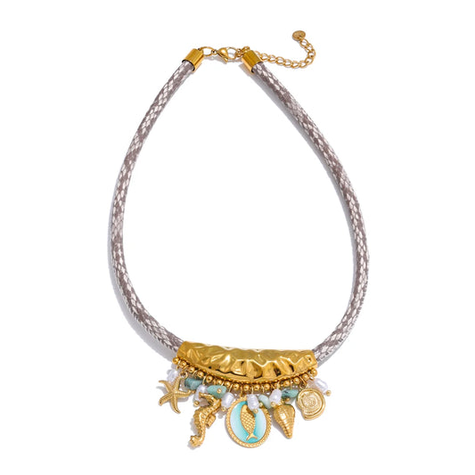 Ocean style pearls starfish shell pendant - product image