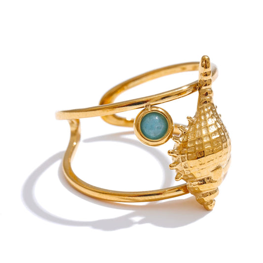 Ocean style seahorse starfish shell adjustable ring - product image