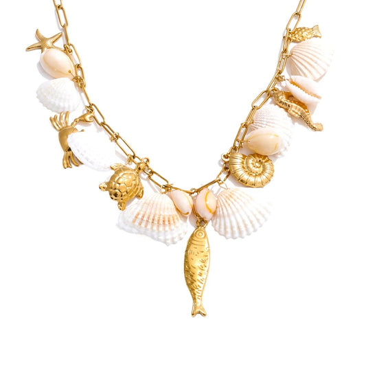 Ocean style shell conch fish charm necklace set - product image