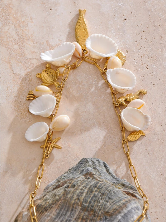 Ocean style shell conch fish charm necklace set - product image