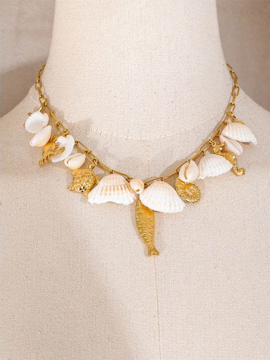 Ocean style shell conch fish charm necklace set - product image