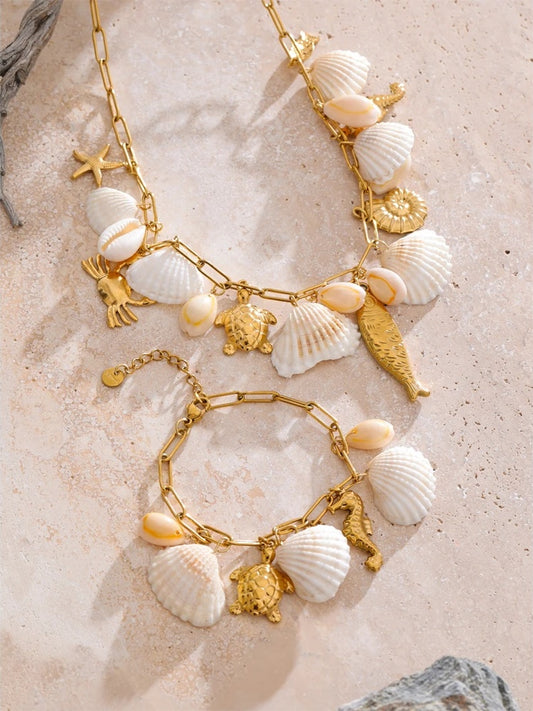 Ocean style shell conch fish charm necklace set - product image
