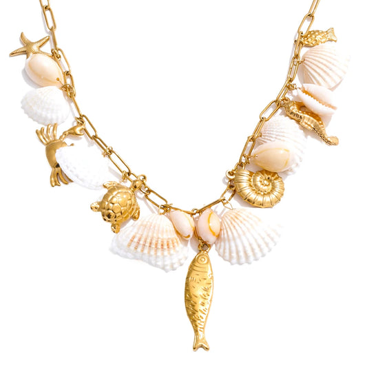 Ocean style shell conch fish charm necklace set - product image