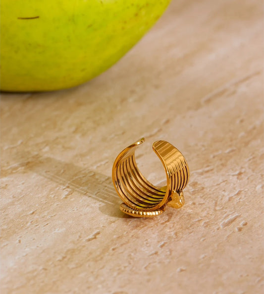 Ocean style shell conch starfish layered open ring - product image