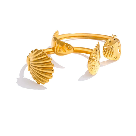 Ocean style shell fish open cuff bracelet - product image