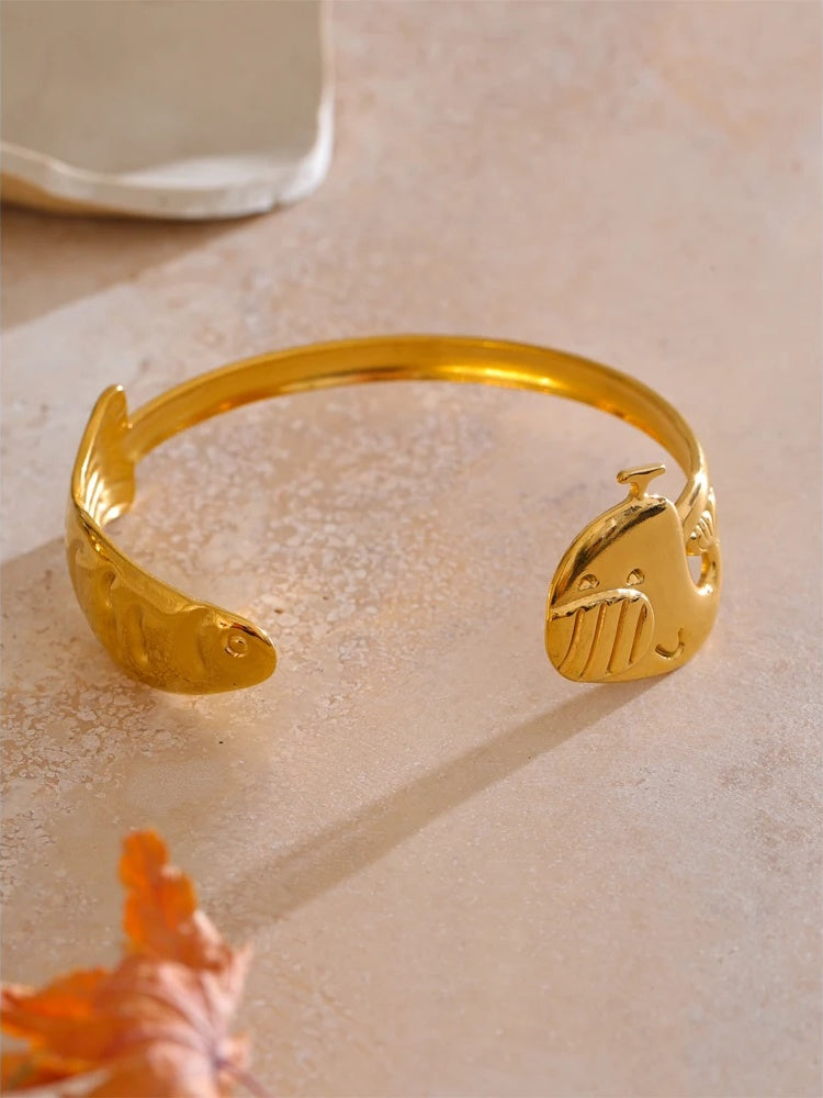Ocean style shell fish open cuff bracelet - product image