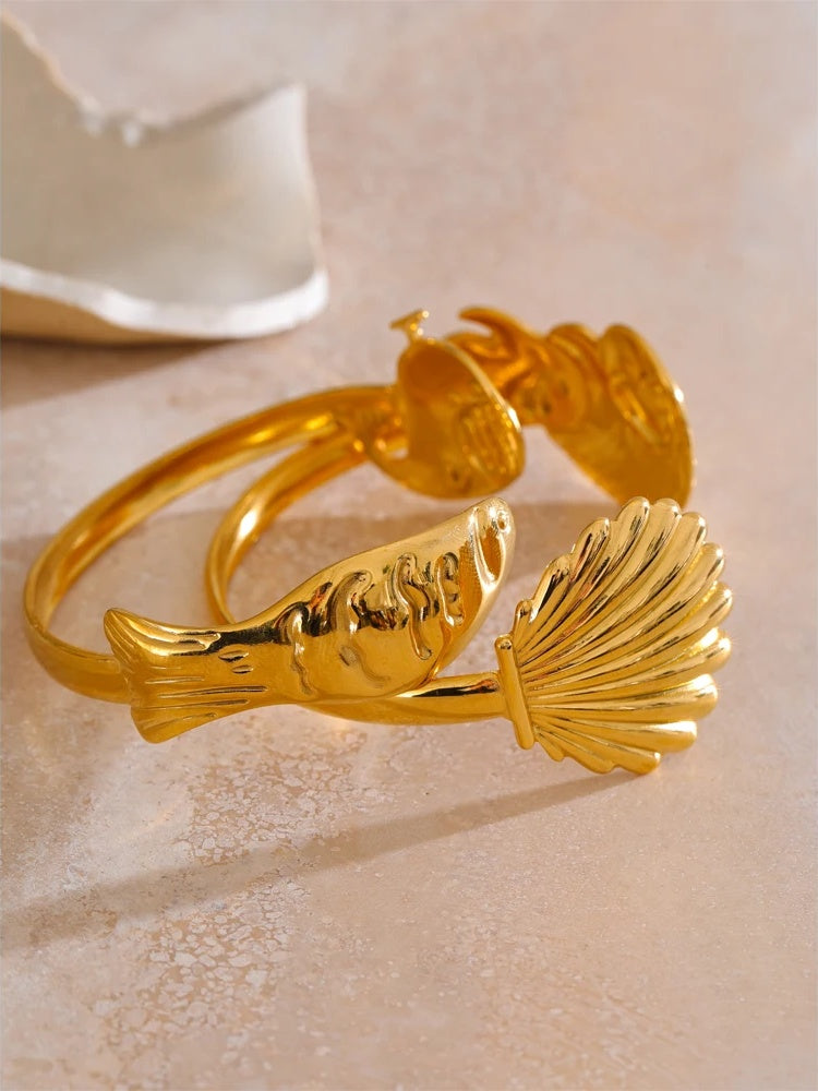 Ocean style shell fish open cuff bracelet - product image