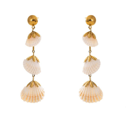 Ocean style shell long hanging drop earrings - product image