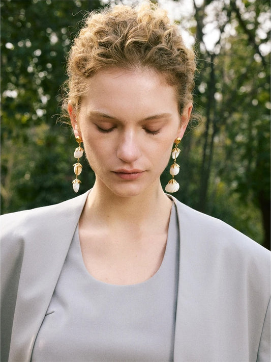Ocean style shell long hanging drop earrings - product image