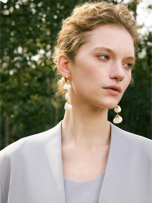 Ocean style shell long hanging drop earrings - product image
