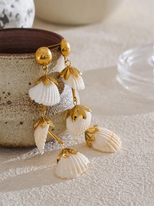 Ocean style shell long hanging drop earrings - product image