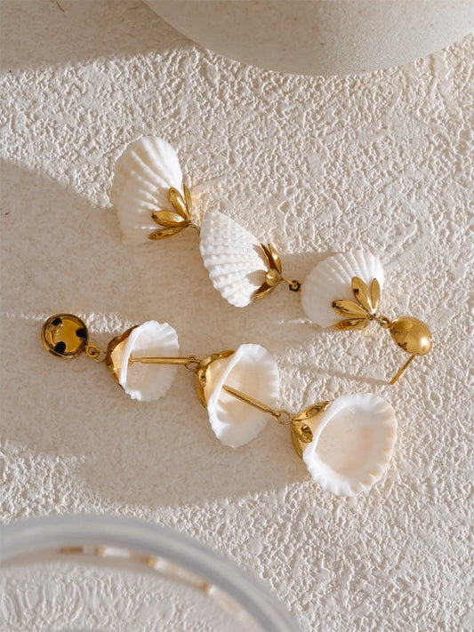 Ocean style shell long hanging drop earrings - product image