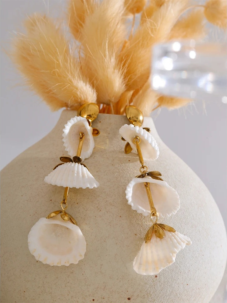 Ocean style shell long hanging drop earrings - product image