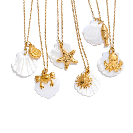 Ocean style shell starfish pendant necklace - product image