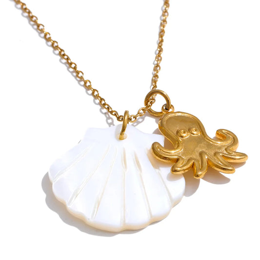 Ocean style shell starfish pendant necklace - product image
