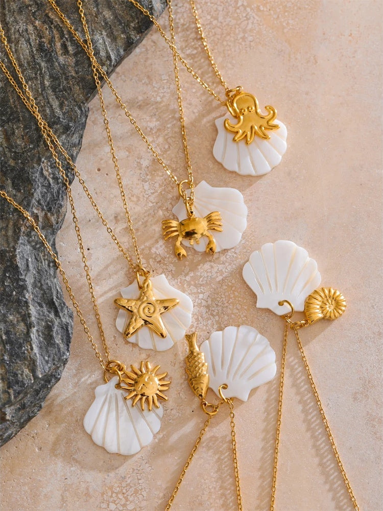 Ocean style shell starfish pendant necklace - product image