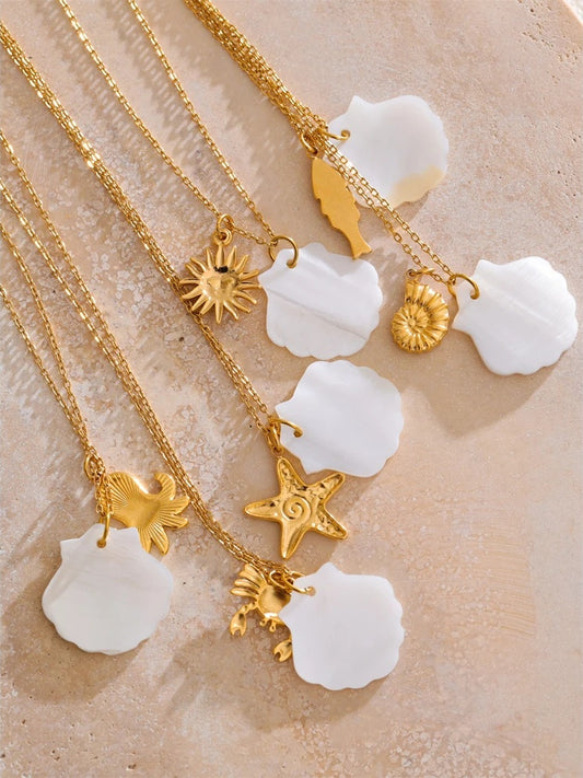 Ocean style shell starfish pendant necklace - product image