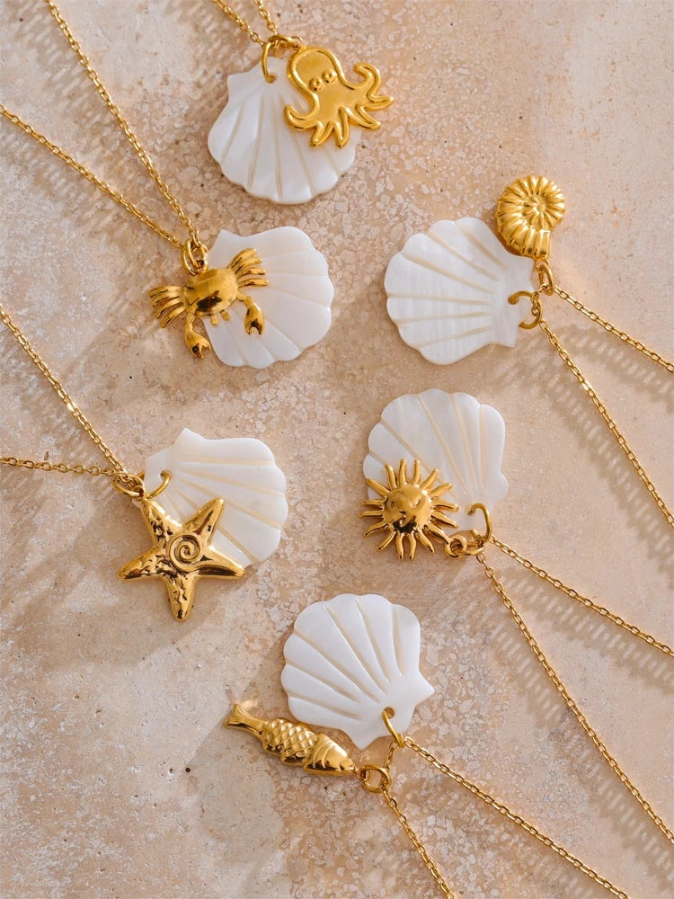 Ocean style shell starfish pendant necklace - product image