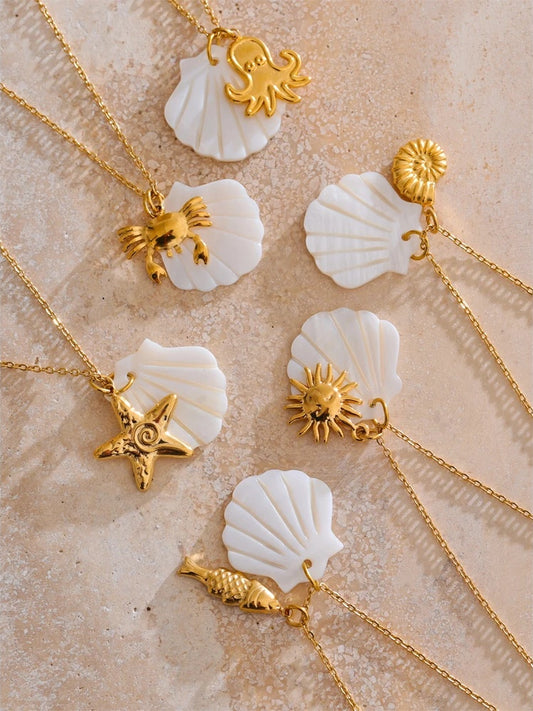 Ocean style shell starfish pendant necklace - product image