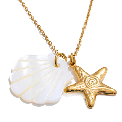 Ocean style shell starfish pendant necklace - product image