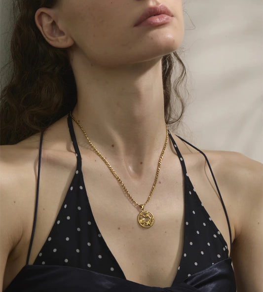 Ocean style shell starfish round pendant necklace - product image