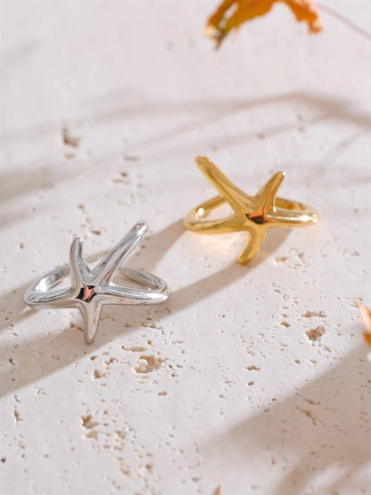 Ocean style starfish gold silver color fashion ring - product image