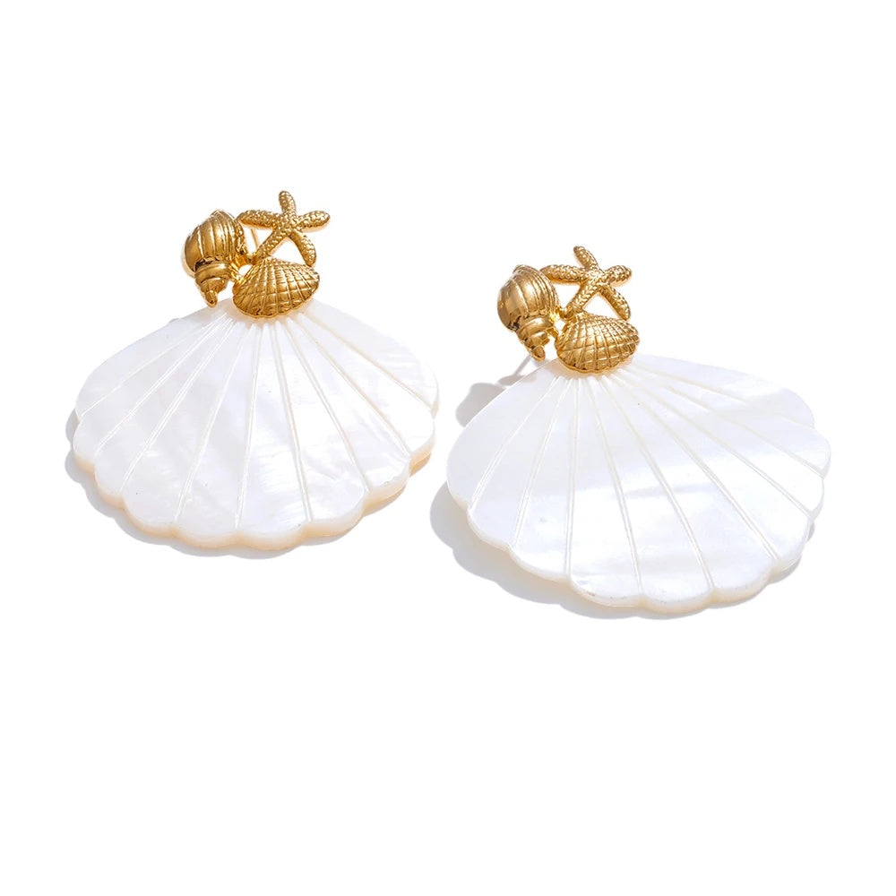 Ocean style starfish shell big drop dangle earrings - product image