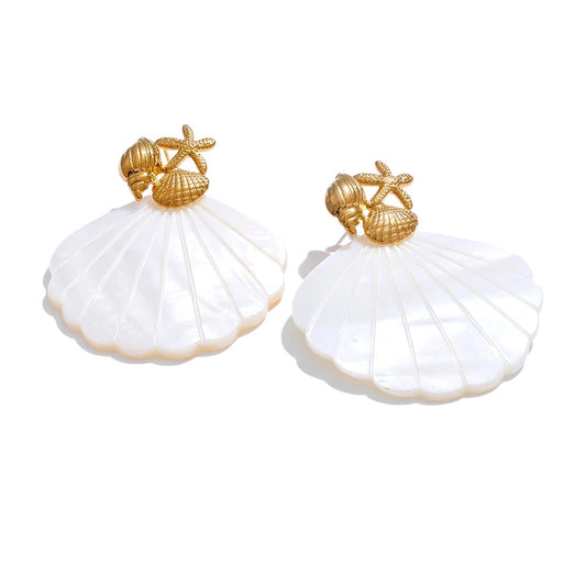 Ocean style starfish shell big drop dangle earrings - product image