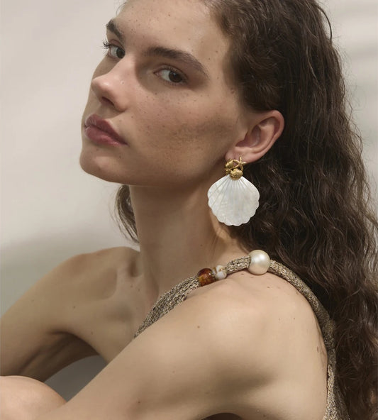 Ocean style starfish shell big drop dangle earrings - product image