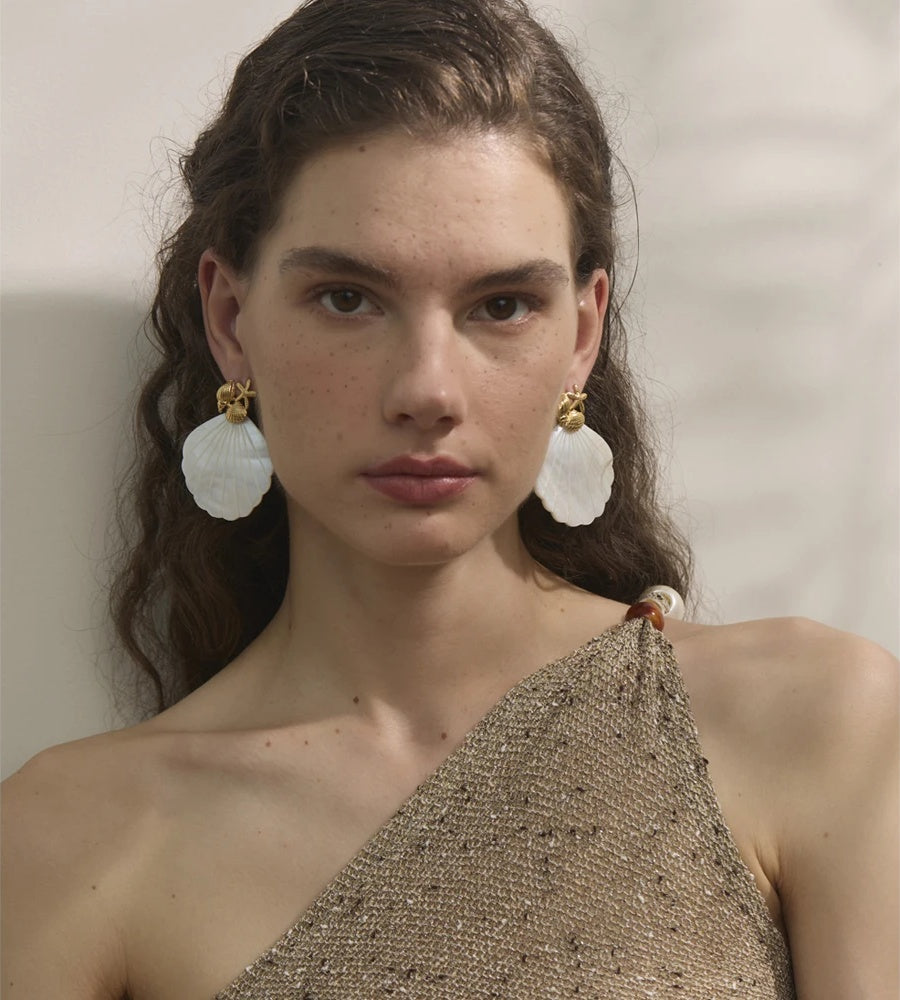 Ocean style starfish shell big drop dangle earrings - product image