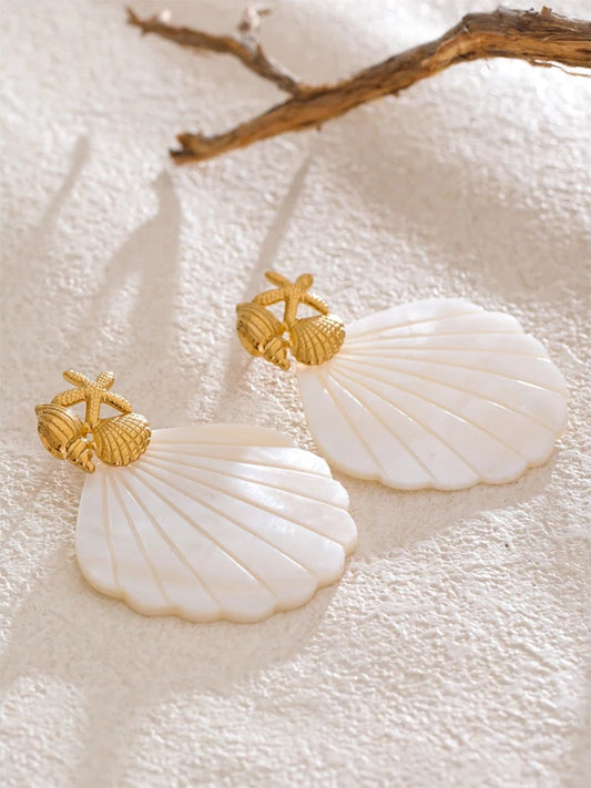 Ocean style starfish shell big drop dangle earrings - product image