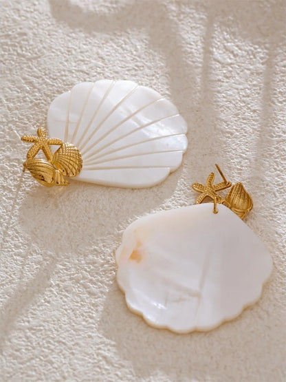 Ocean style starfish shell big drop dangle earrings - product image