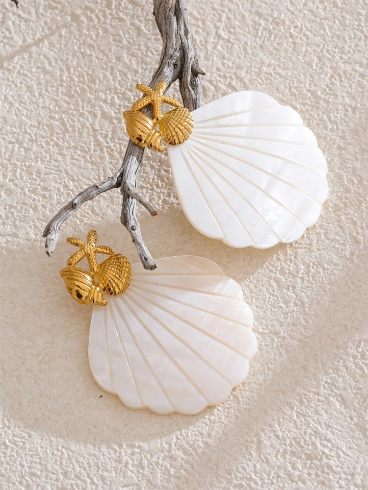 Ocean style starfish shell big drop dangle earrings - product image