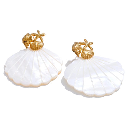 Ocean style starfish shell big drop dangle earrings - product image