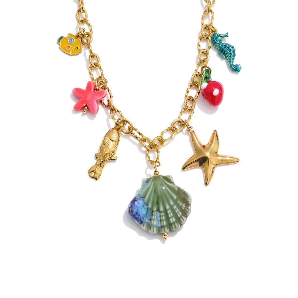 Ocean style summer enamel shell starfish pendant - product image