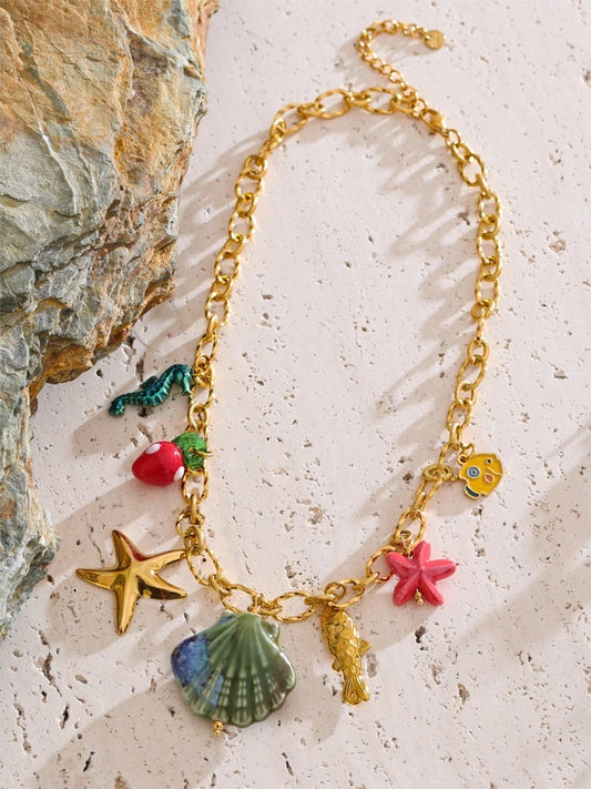 Ocean style summer enamel shell starfish pendant - product image