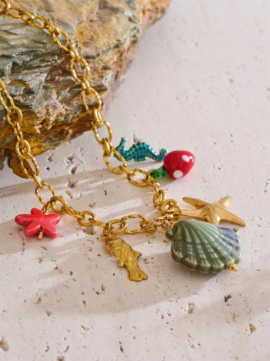 Ocean style summer enamel shell starfish pendant - product image