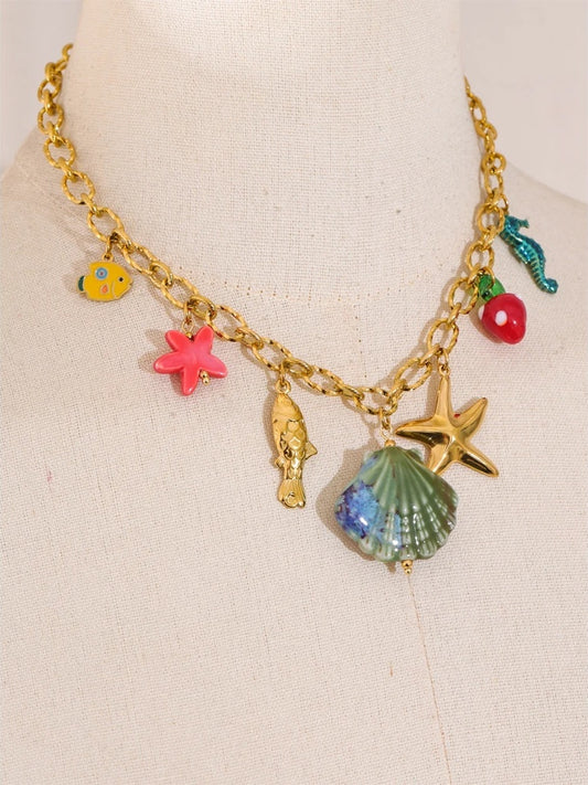 Ocean style summer enamel shell starfish pendant - product image