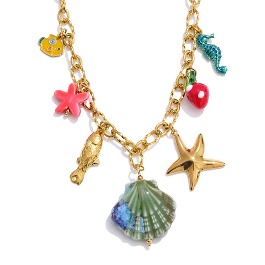 Ocean style summer enamel shell starfish pendant - product image