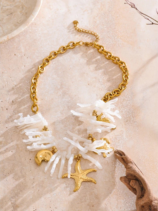 Ocean style white resin turtle starfish pendant - product image