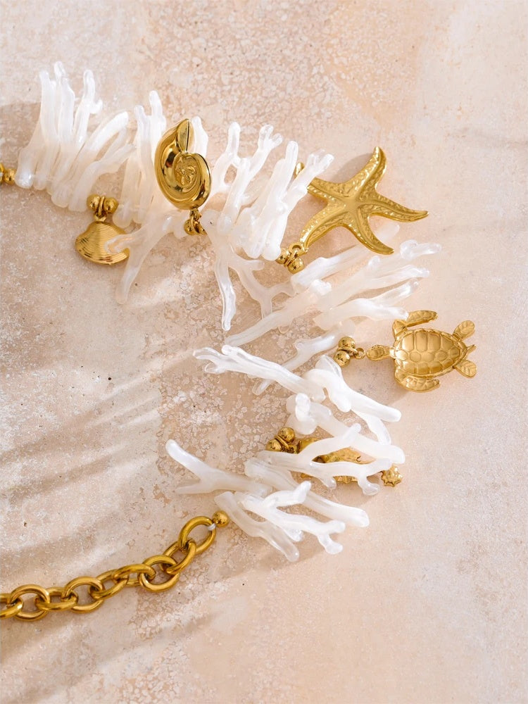 Ocean style white resin turtle starfish pendant - product image