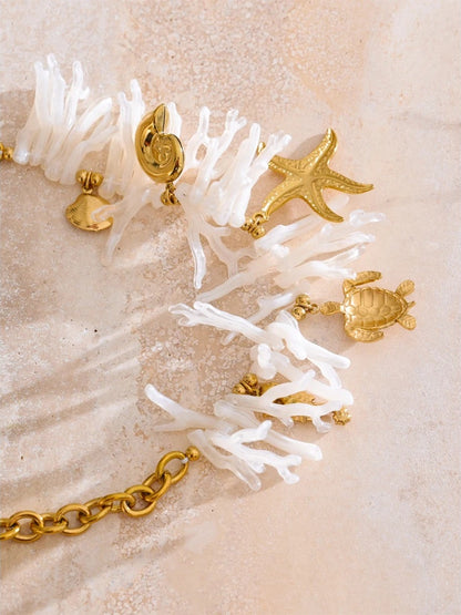 Ocean style white resin turtle starfish pendant - product image